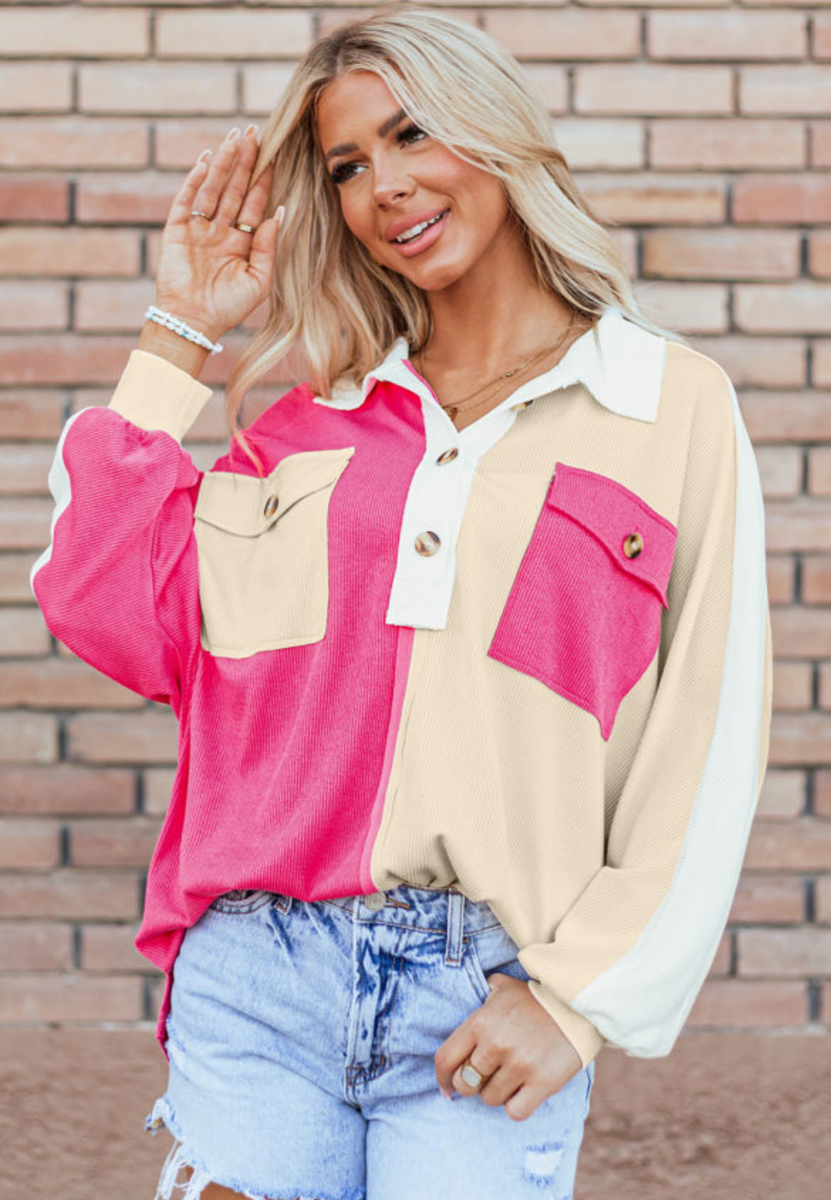 Rose Color Block Oversized Top