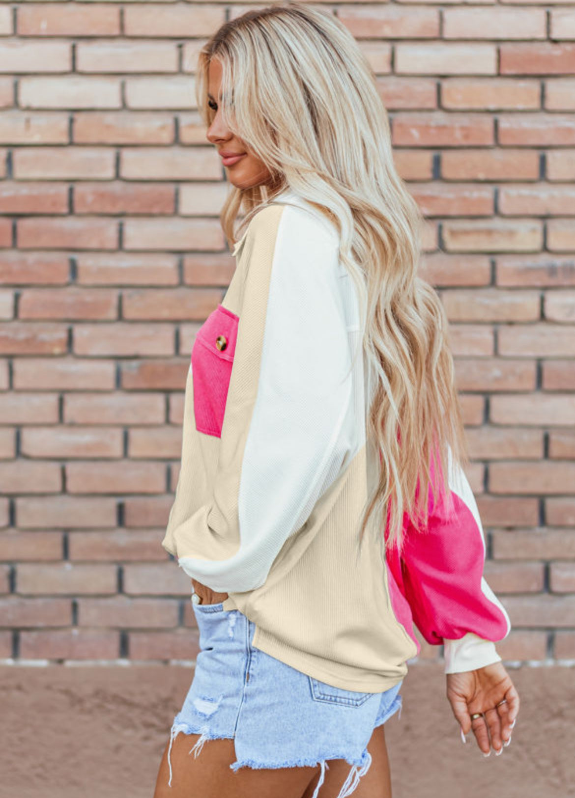 Rose Color Block Oversized Top