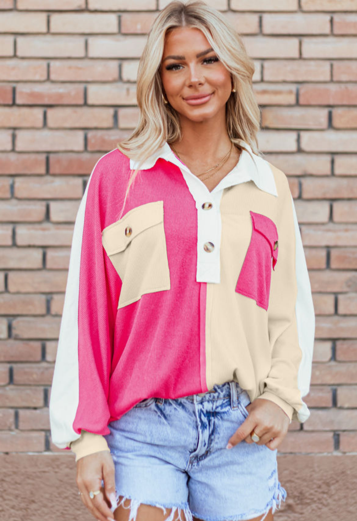 Rose Color Block Oversized Top