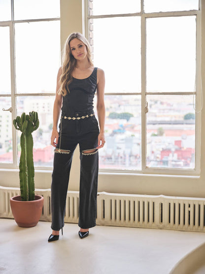 Cut Out Rhinestone Jeans -clearance