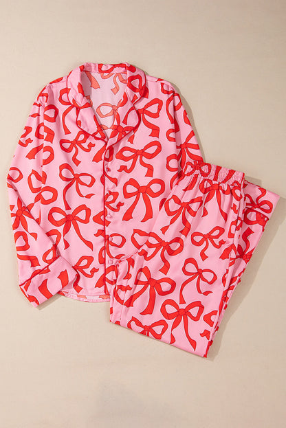 Pink Bow Sleeve Pajama Set