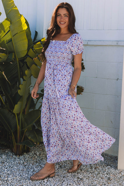 Short Bubble Sleeve Maxi Dress