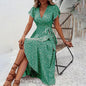 Summer Floral Boho Dress - Short Sleeve Ruffle Flowy Maxi Dresses