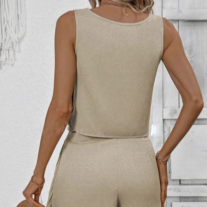 Women’s Solid Color Off-Shoulder Lace-Up Shorts Set