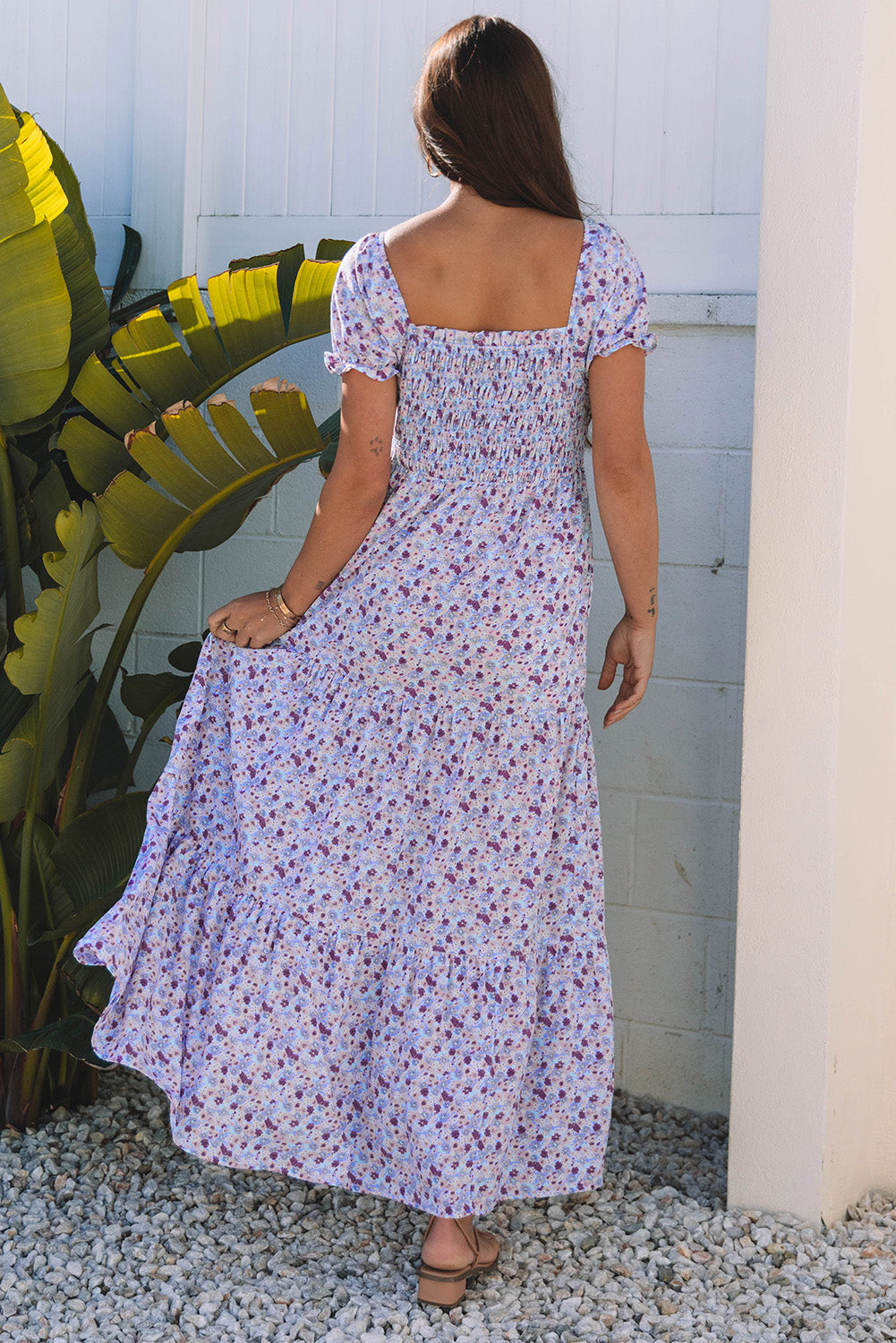 Short Bubble Sleeve Maxi Dress