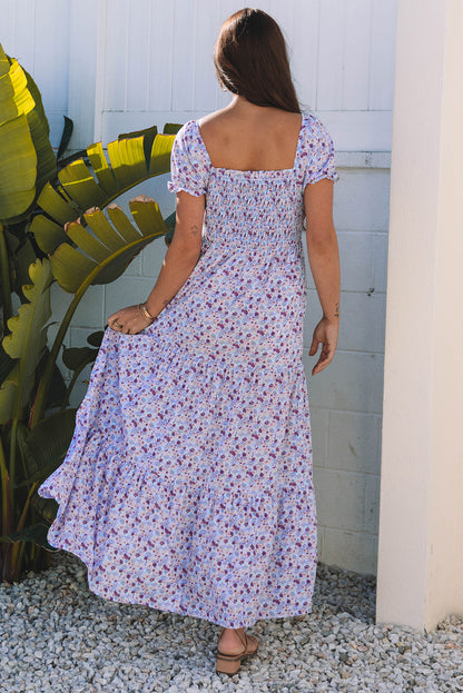 Short Bubble Sleeve Maxi Dress