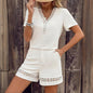 Boho Chic Lace Detail Outfit V-Neck Short Sleeve Summer Set