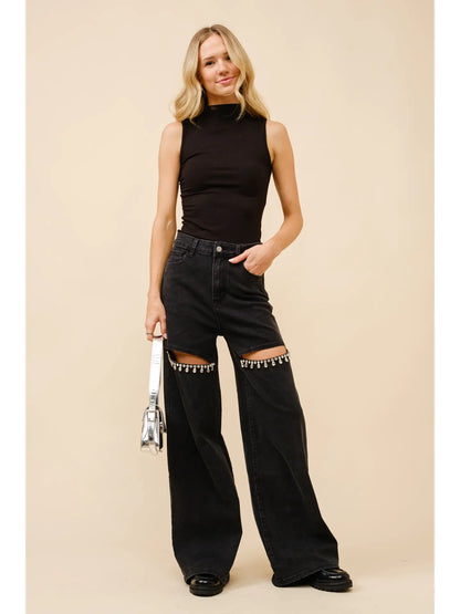 Cut Out Rhinestone Jeans -clearance