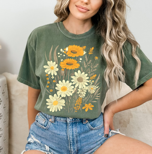 Comfort Colors® - Floral on Moss Green