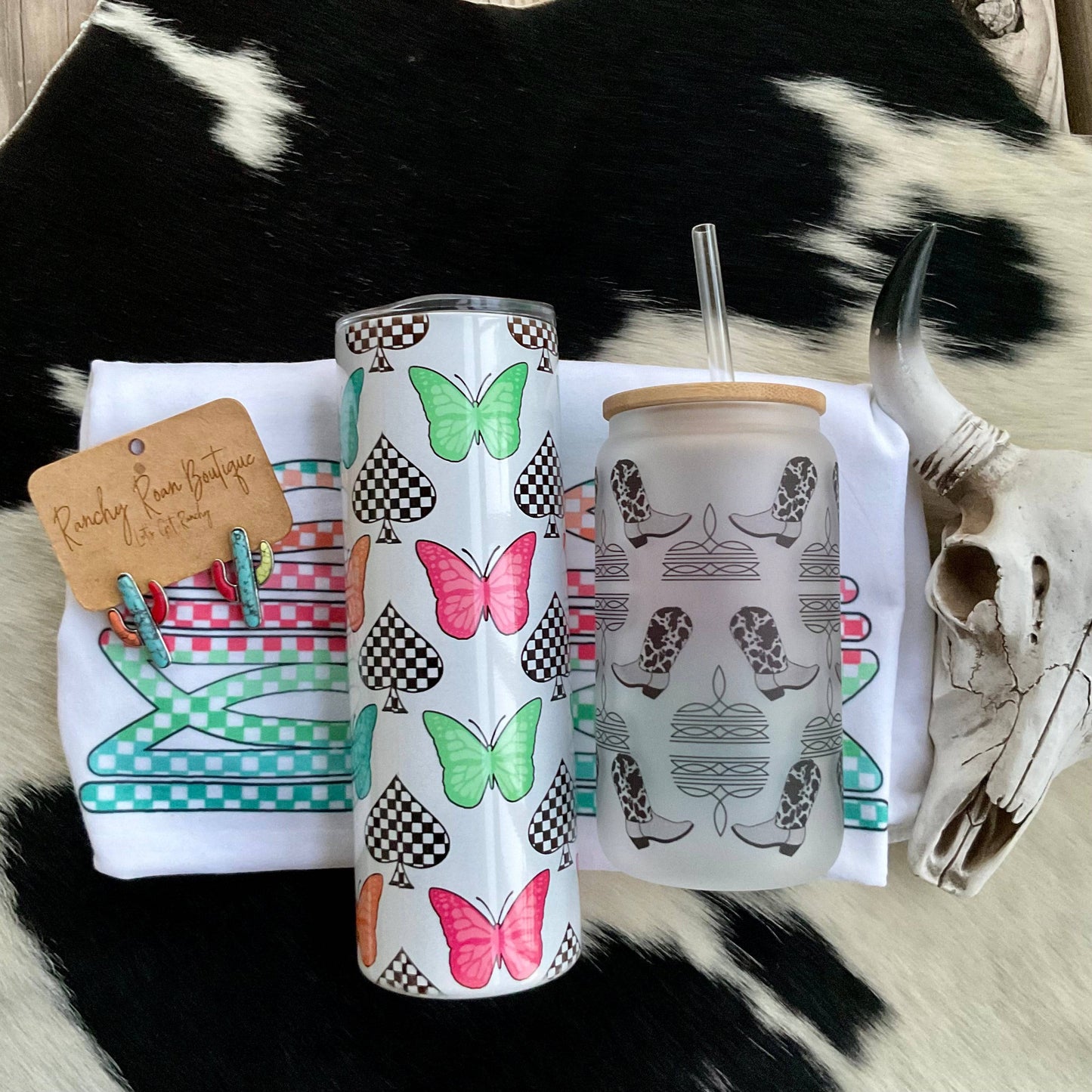 Retro Checked Butterfly Western 20oz Skinny Shimmer Tumbler
