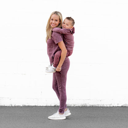 MAMA JOGGERS- Oxblood Snow Wash