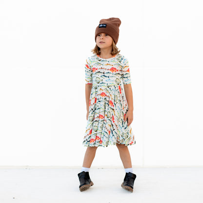 MID SLEEVE TWIRL DRESS- Fishy