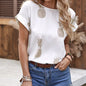 Women's Round Neck Pineapple Print Roll Sleeve Top