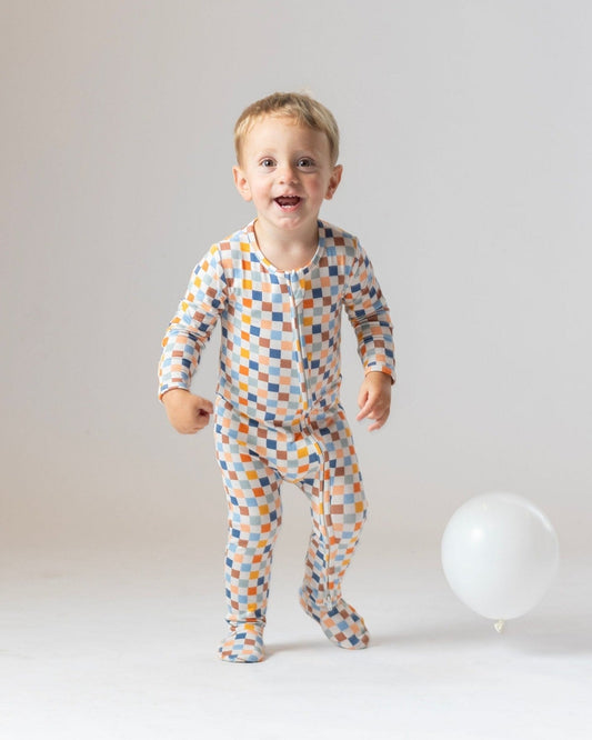 Checkered Bamboo Baby One-Piece