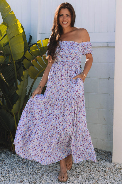 Short Bubble Sleeve Maxi Dress