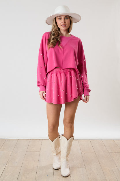 Pink Crop Pearl Set