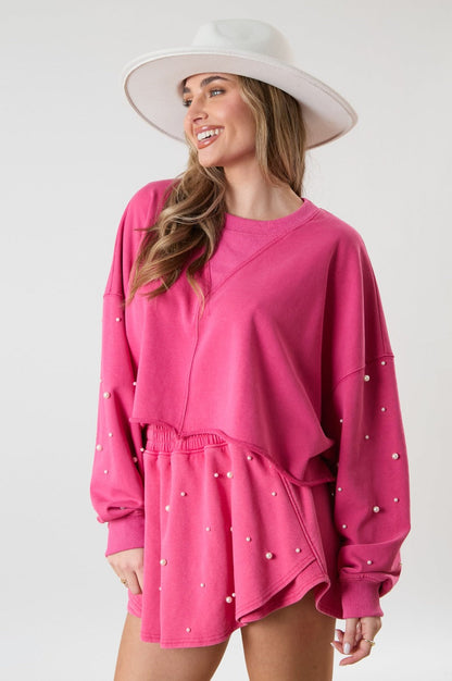 Pink Crop Pearl Set