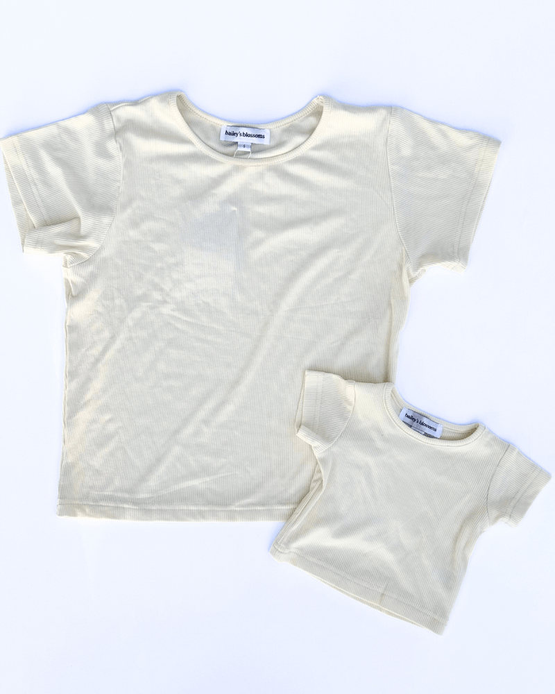 Ava Ribbed Tee - Ivory Glow