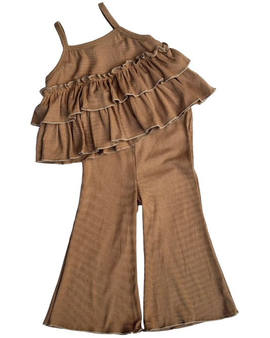 Presley Ruffle Tank Two-Piece Set - Brown